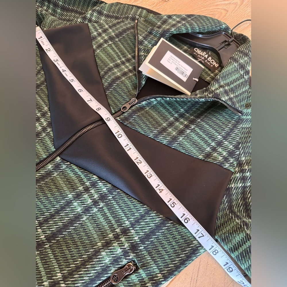 Chiara Boni Utaki Green Plaid Zip-Front Track Jacket Black Accent NWT Size 0 - Picture 10 of 14